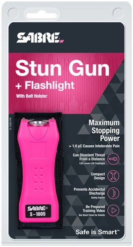 SABRE STUN GUN FLASHLIGHT MINI - W/HOLSTER 1.600uC PINK