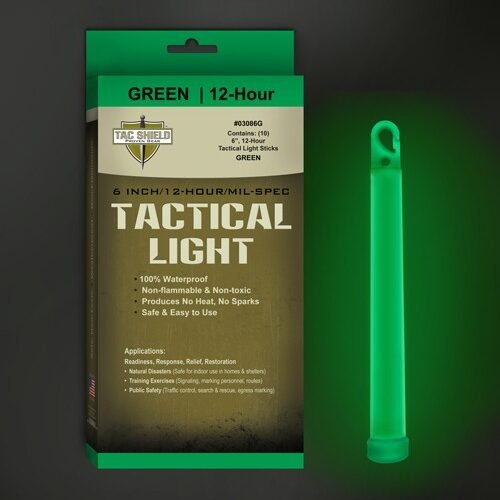 T03086G.jpg TAC SHIELD TACTICAL LIGHT - STICK 12 HOUR 6" GREEN 10PK