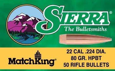 s9390t.jpg SIERRA BULLETS .22 CAL .224 - 80GR HPBT 50CT