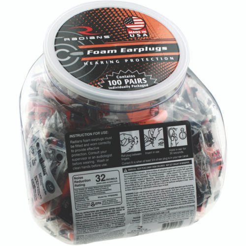 1002416_1 Radians Resistor 32 Foam Ear Plugs Uncorded Orange 100 pr. Jar