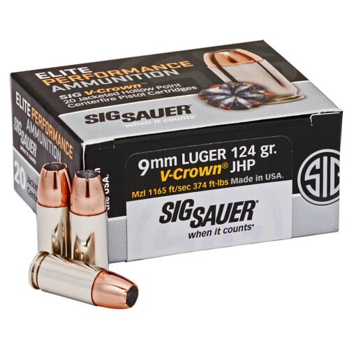 Sig Sauer Elite V-Crown Performance Pistol Ammo 9mm 124 gr. JHP 20 rd.