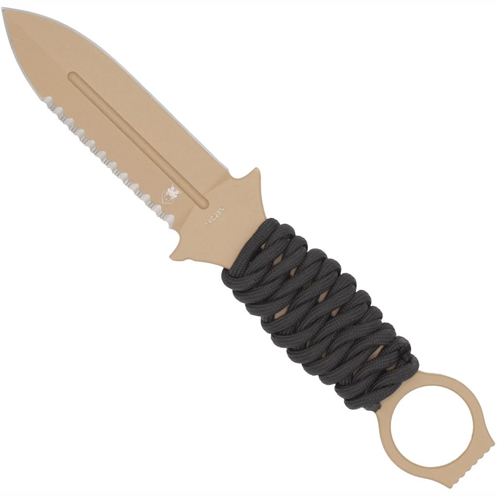 1410058_1.jpg CobraTec Ringed Claymore 1 Side Serrated Dagger Fixed Blade Coyote