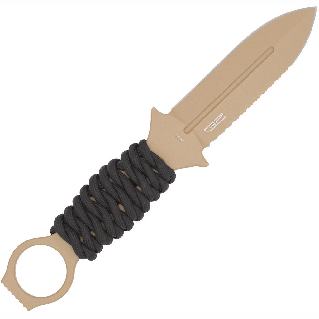 1410058_2.jpg CobraTec Ringed Claymore 1 Side Serrated Dagger Fixed Blade Coyote