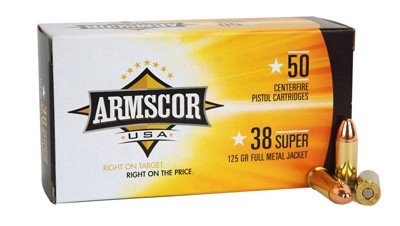 a02141usa_box_shells ARMSCOR 38 SUPER 125GR FMJ - 50RD 20BX/CS MADE IN USA