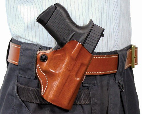 DESANTIS MINI SCABBARD HOLSTER - RH OWB LEATHER SHIELD 9/40 TAN
