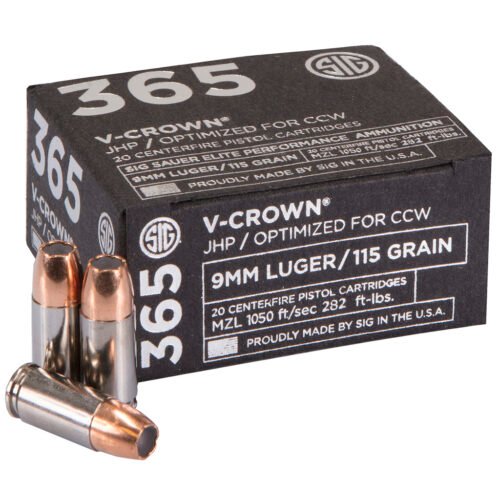 Sig Sauer Elite V-Crown 365Performance Pistol Ammo 9mm 115 gr. JHP 20 rd.