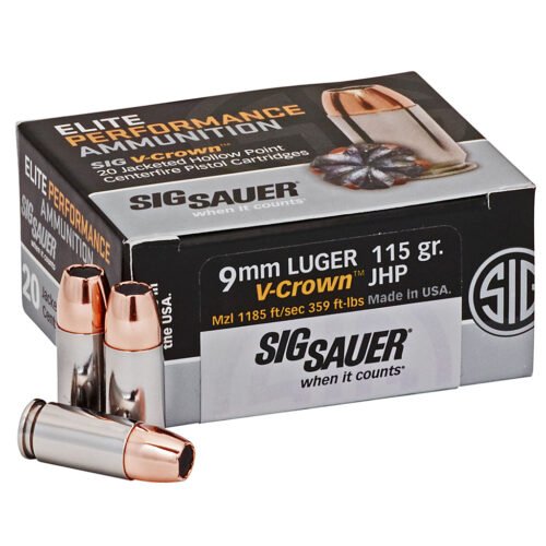 Sig Sauer Elite V-Crown Performance Pistol Ammo 9mm 115 gr. JHP 20 rd.