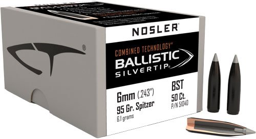 NOSLER BULLETS 6MM .243 - 95GR BALLISTIC SILVER TIP 50CT