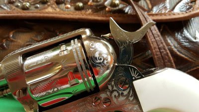 CIMARRON TEXAS RANGERS 45LC - PW FS 4.75" ENGRAVED NICKEL