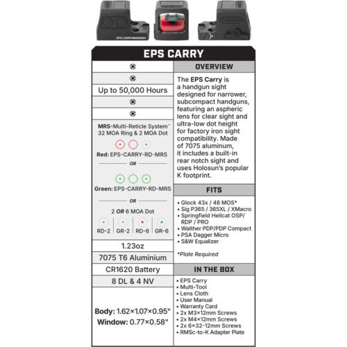 Holosun EPS Carry MRS Enclosed Sight Gold Multi-Reticle w/Solar & Shake Awake