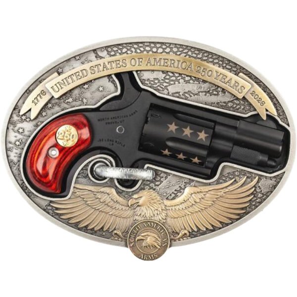NAA USA 250th Belt Buckle Revolver 22 LR 1.13 in. Black w/Rosewood Grip & Coin