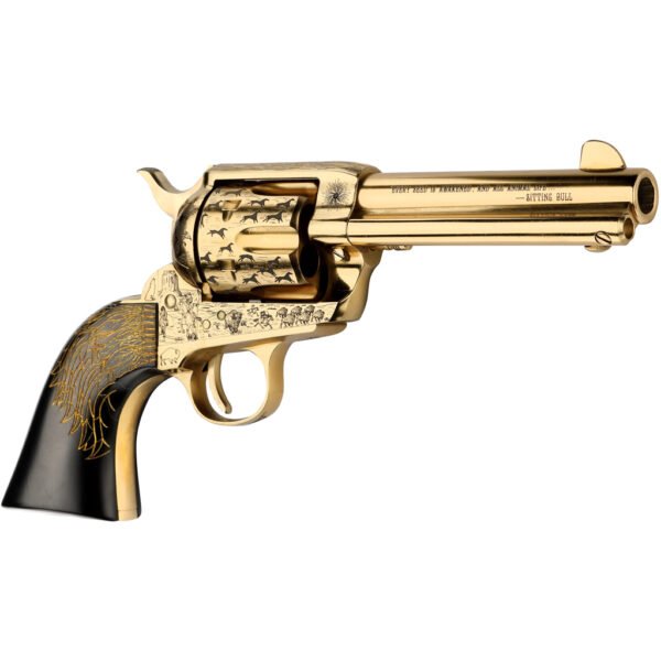 Pietta Keeper of the Plains Revolver 45 Colt 4.75 in Gold w/Engraved FM/BRL/CYL 6 rd.