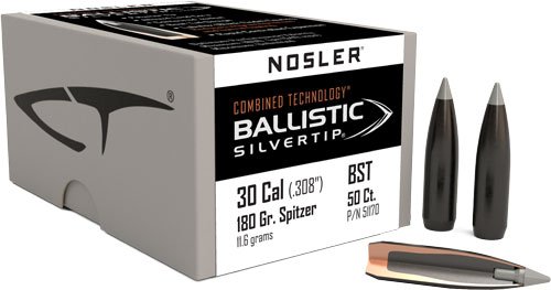 NOSLER BULLETS 30 CAL .308 - 180GR BALLISTIC SILVER TIP 50C