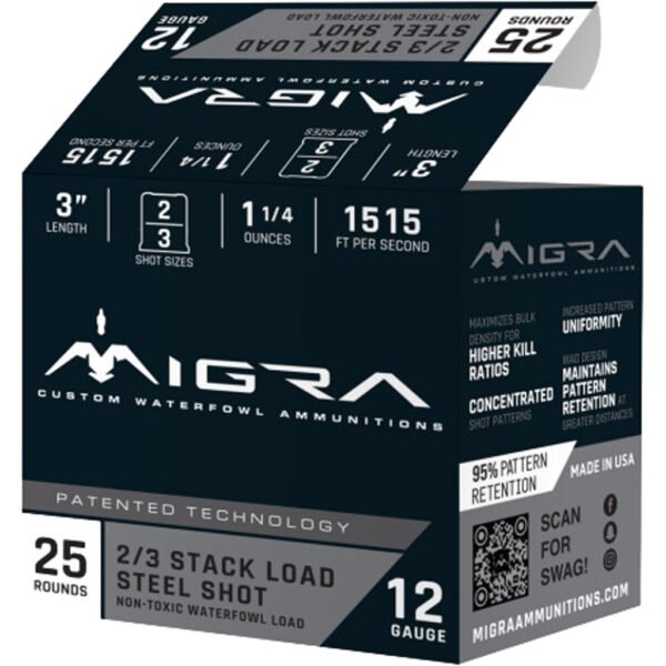 Migra Staxd Shotgun Ammo 12 ga. 3.5 in. 1.58 oz. 2-3 Shot 25 rd.